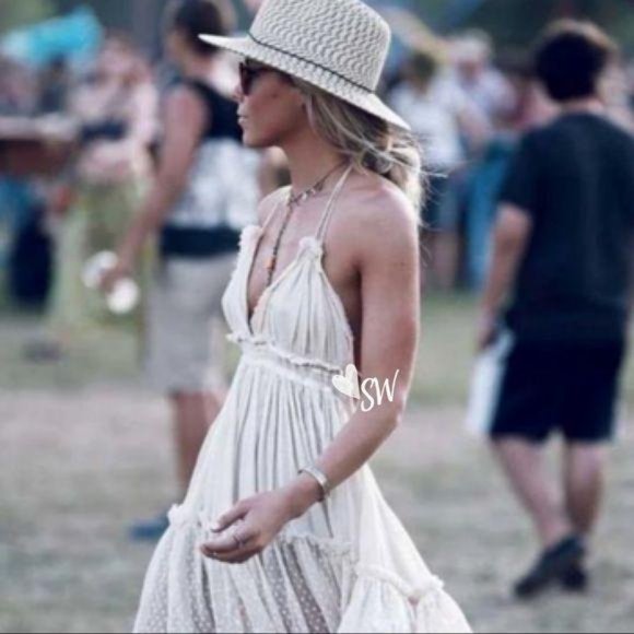 Boho Backless Swiss Dot Mini Dress Cream - Picture 4 of 9